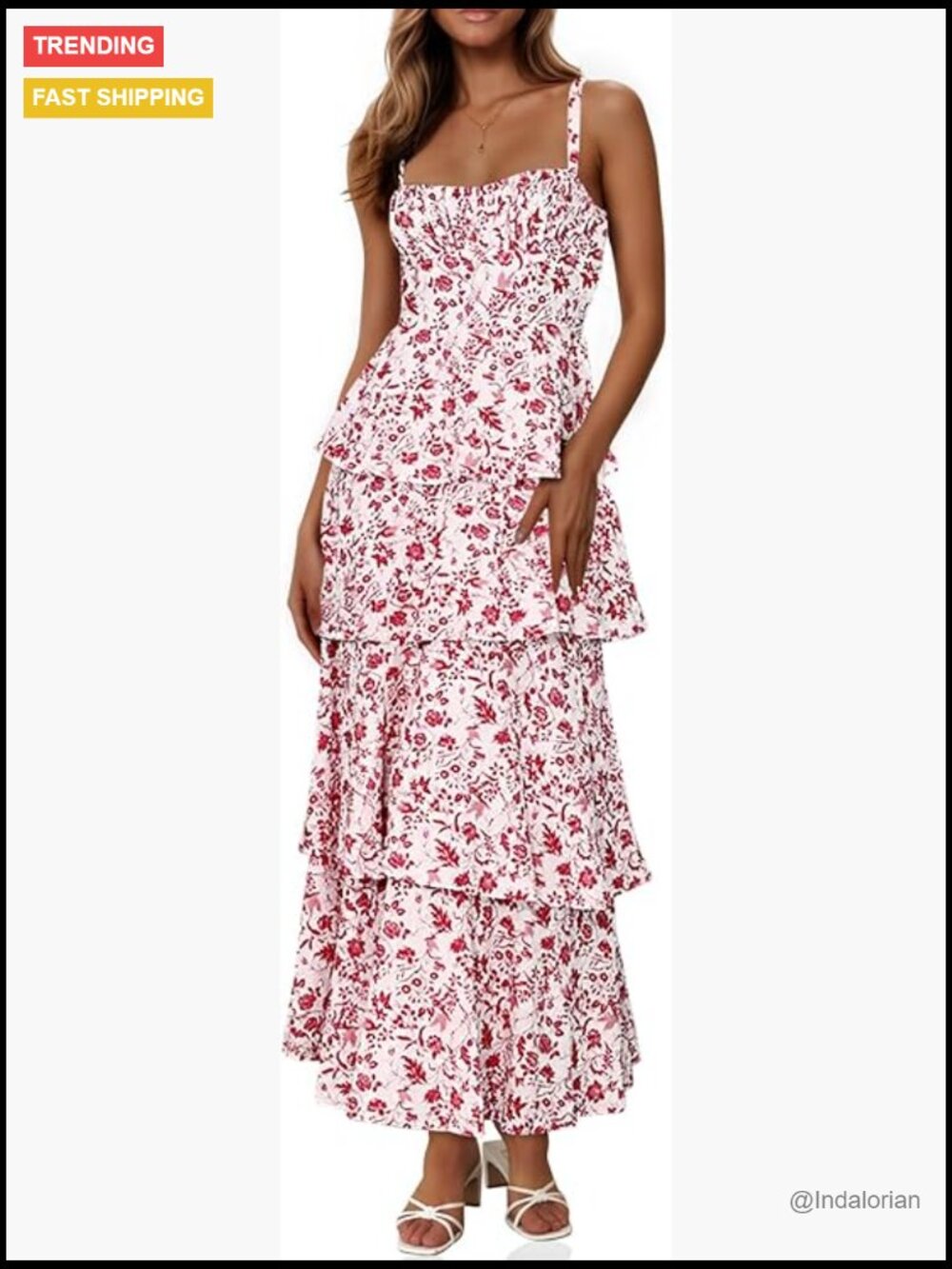 Floral Maxi Dress Spaghetti Strap Casual Sleeveless Ruffle Tiered
